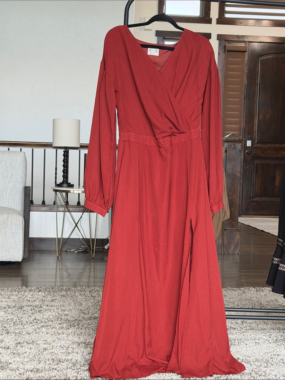 Joyfolie Rust Red Long Sleeve Wrap Maxi Dress